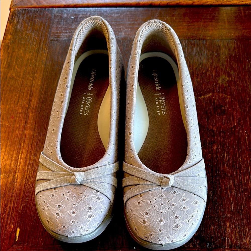 Life Stride Gray Comfort Flats with Decorative Perforations